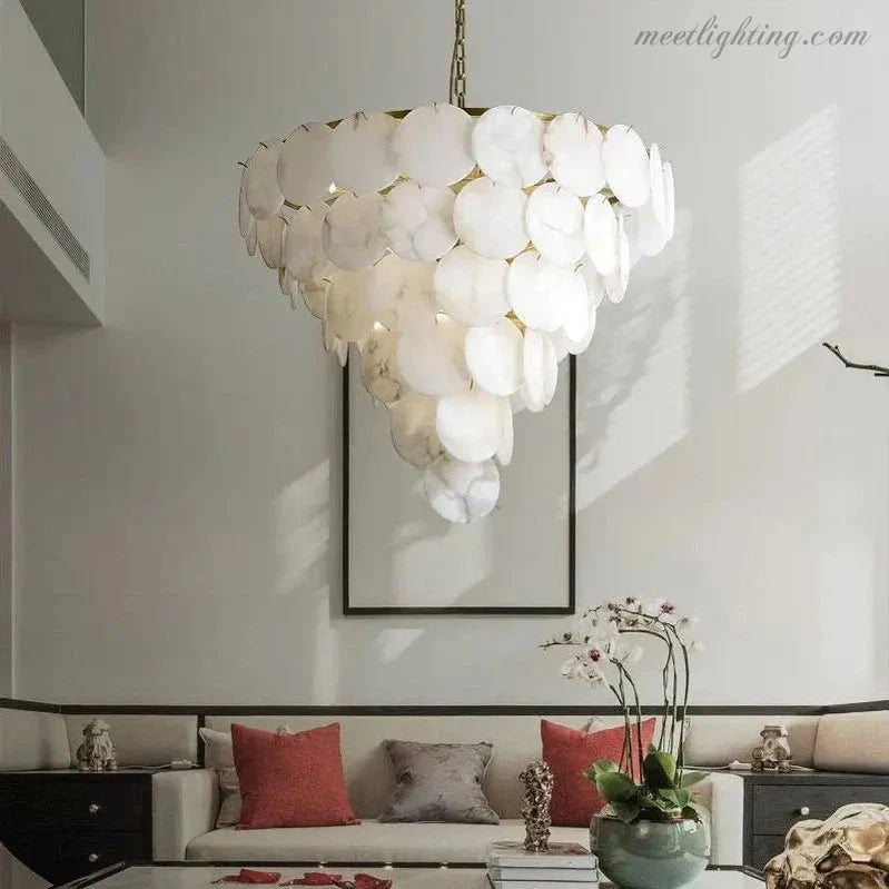 Alabaster Magnolia Multi-Tiered Round Chandelier-MEET LIGHTING