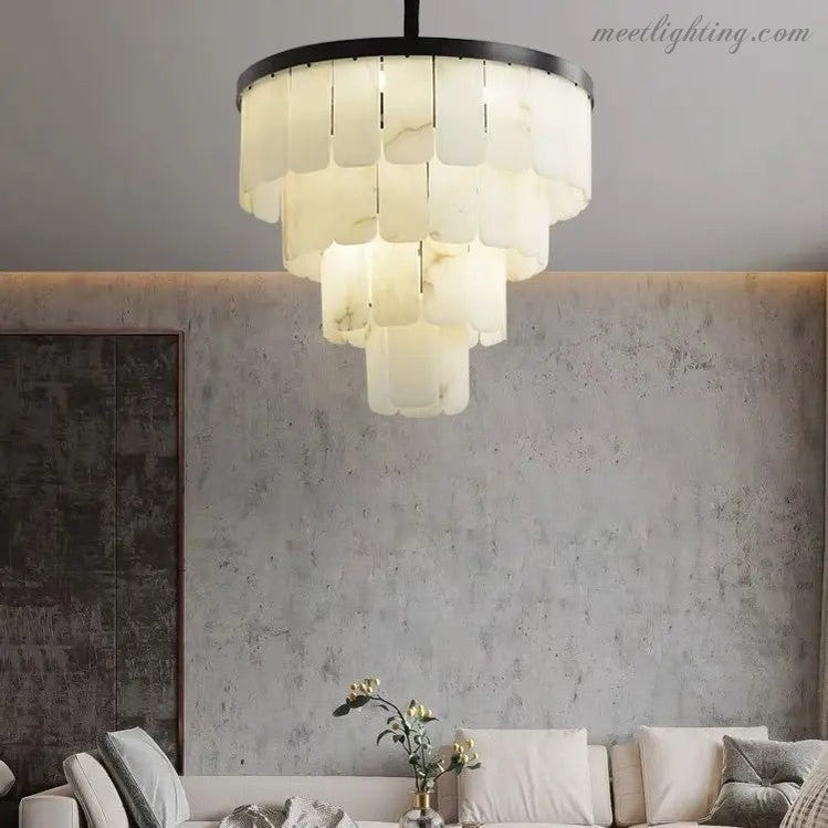 Alabaster Modern Multi-Tiered Round Chandelier-MEET LIGHTING