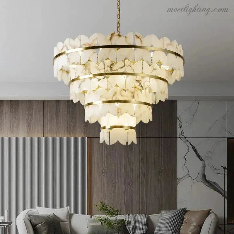Alabaster Multi-Layer Butterfly Round Chandelier-MEET LIGHTING