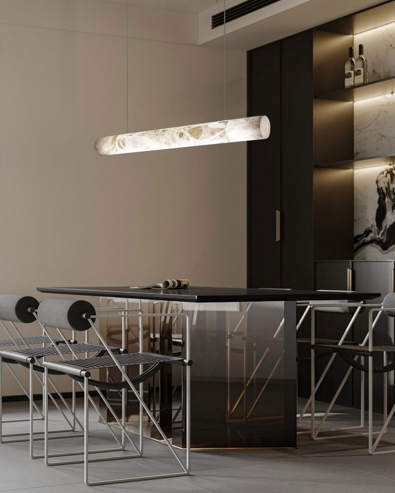 LED Linear Creative white Alabaster large copper Chandelier with straight/curved shape