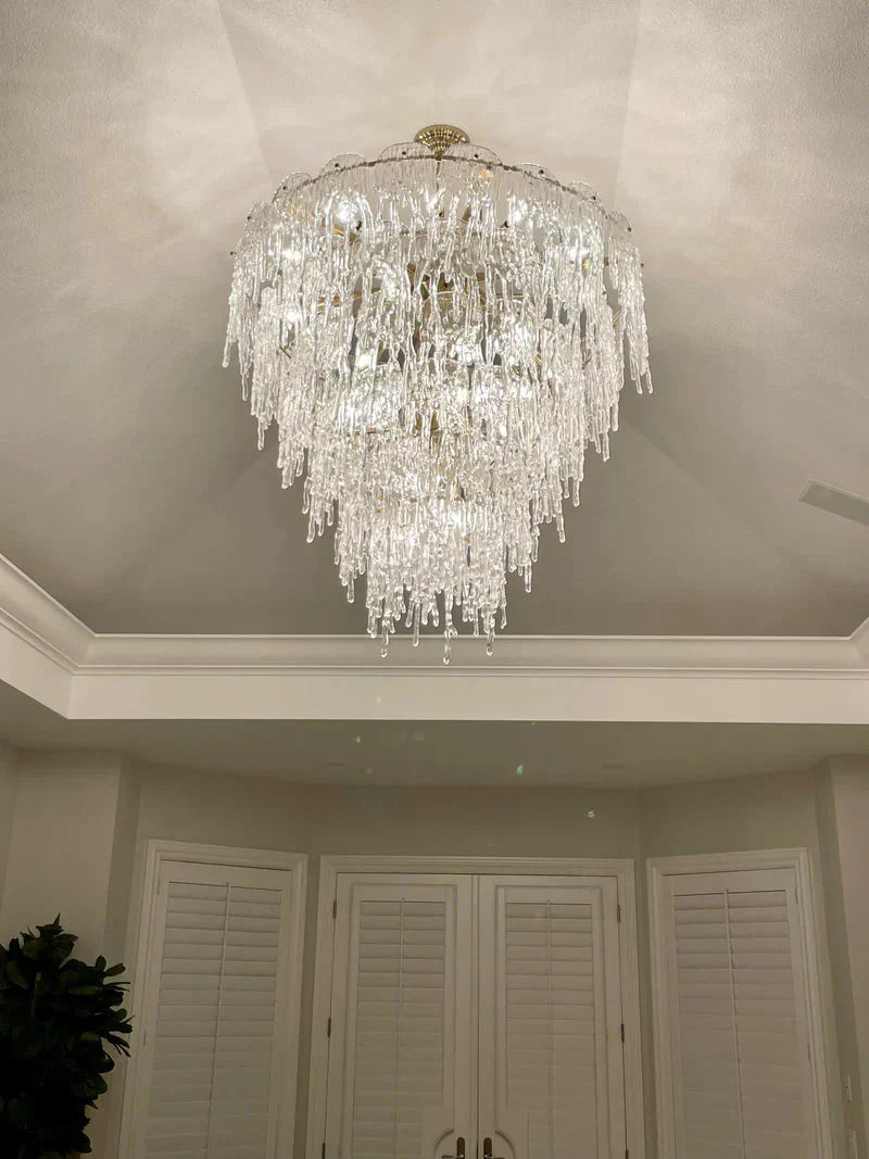 Aletta Melting Drop Crystal Glass Round Chandelier-MEET LIGHTING