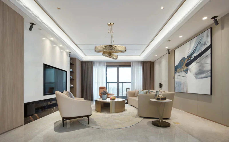 Ambrosi 2-Tier Round Brass Crystal Ring Chandelier-MEET LIGHTING