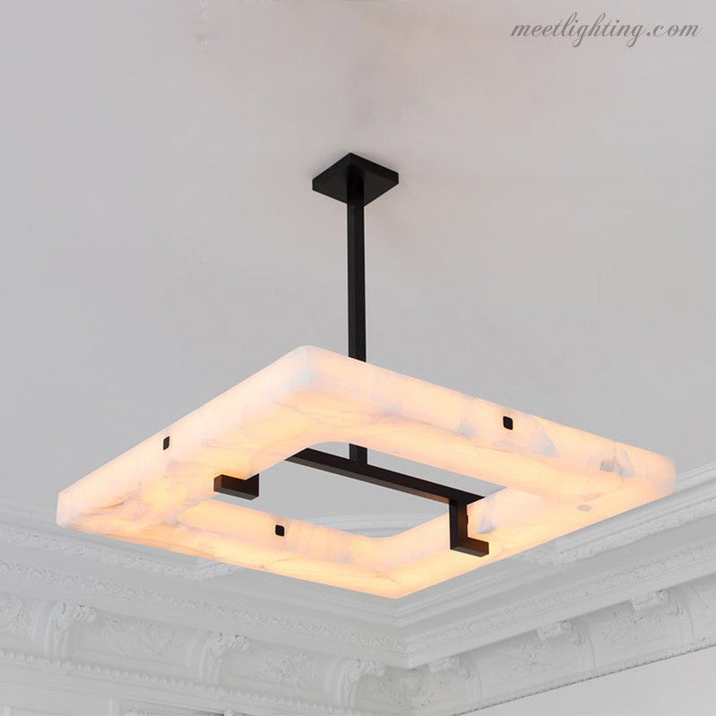 Amelia Square Alabaster Living Room Chandelier-MEET LIGHTING
