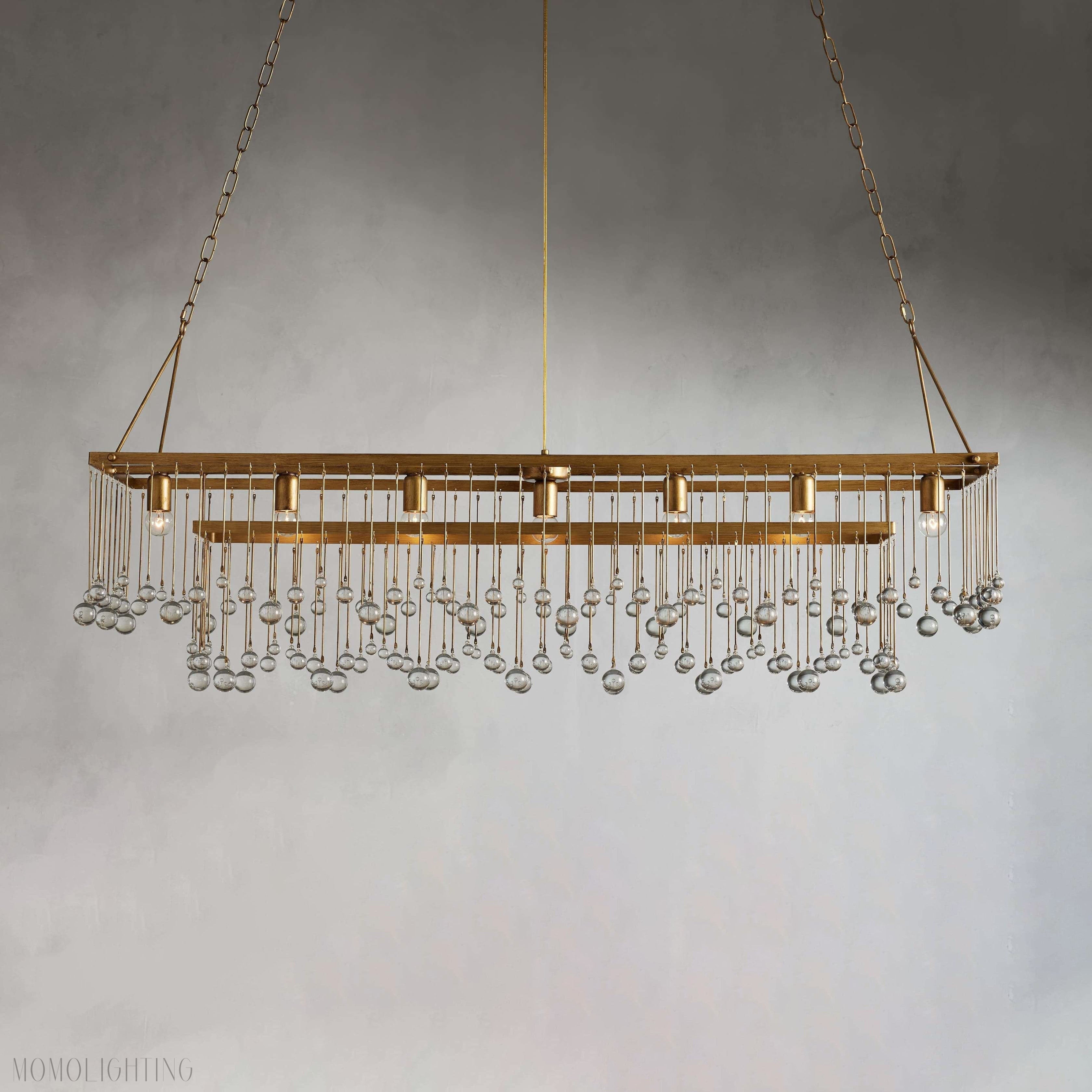 Aubrey Crystal Ball Rectangular Chandelier 47'' 60''-Momo Lighting