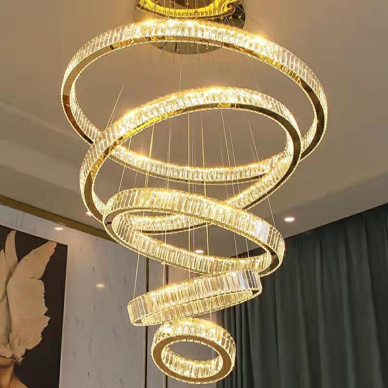 Modern Front Entryway Chandelier 3/4/5/6/7 Rings Crystal Gold/ Chrome Finish Ceiling Lamp-MEET LIGHTING