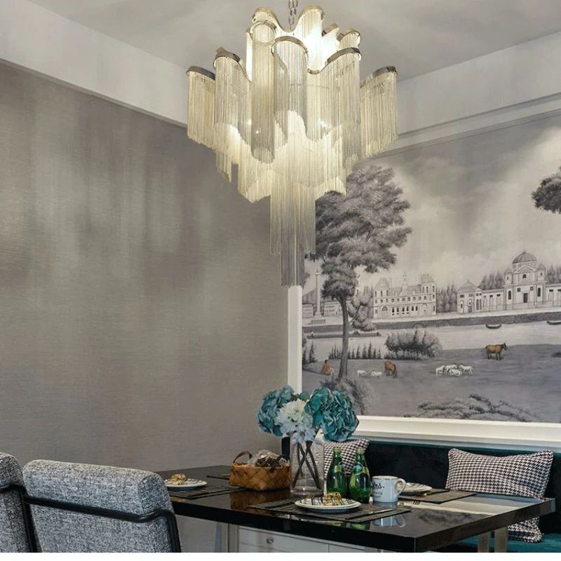 Baucis Aluminum Chain Tassel Chandelier-MEET LIGHTING