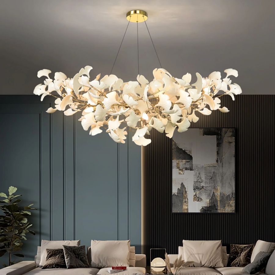 Boat-Shaped Ceramic Ginkgo Leaf Chandelier-MEET LIGHTING