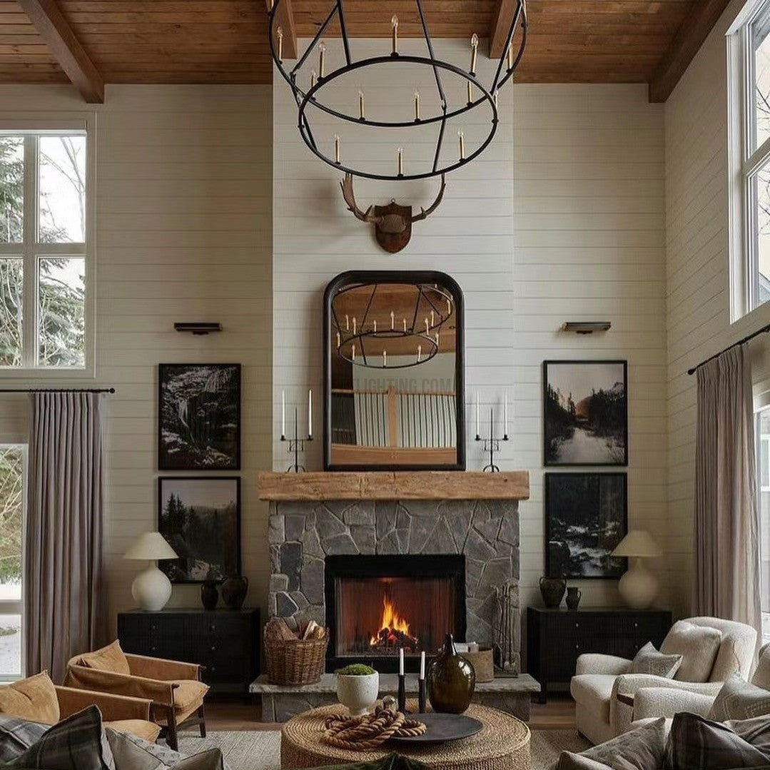 Camino Vintage Candelabra 2-Tier Round Chandelier-MEET LIGHTING