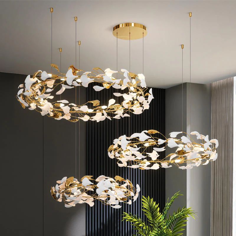 Ceramic Ginkgo Rings Branch Chandelier-MEET LIGHTING