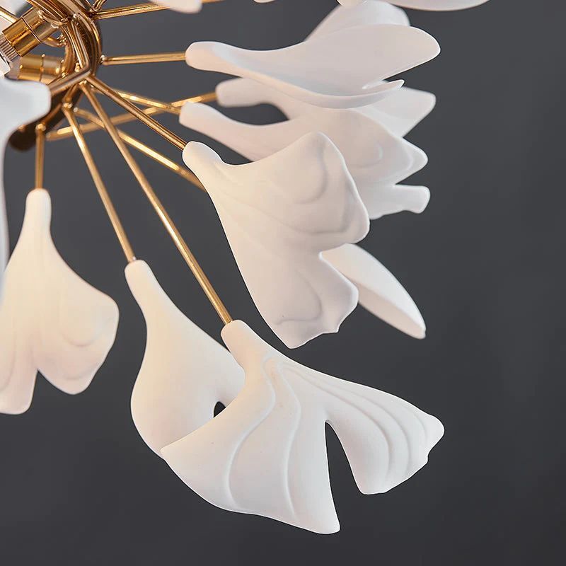 Ceramic Ginkgo Round Staircase Chandelier-MEET LIGHTING
