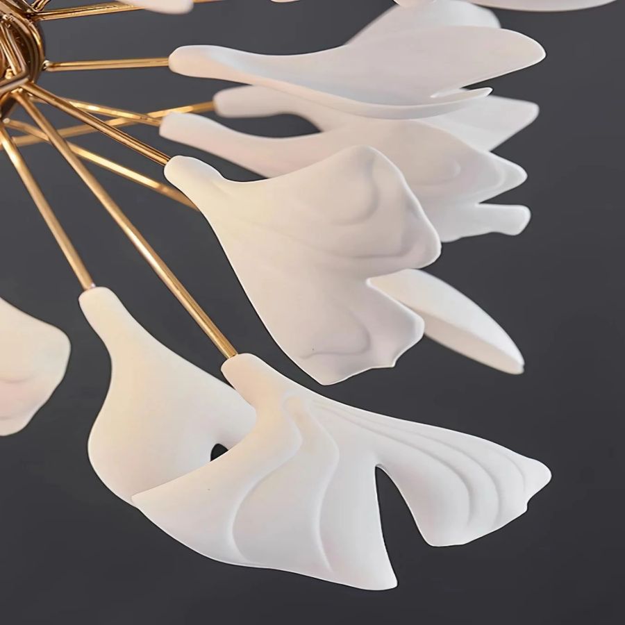 Ceramic Ginkgo Round Staircase Chandelier-MEET LIGHTING