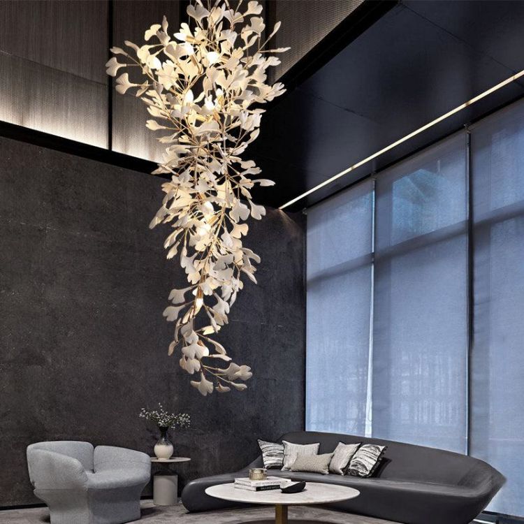 Ceramic Ginkgo Stair Long Branch Chandelier-MEET LIGHTING