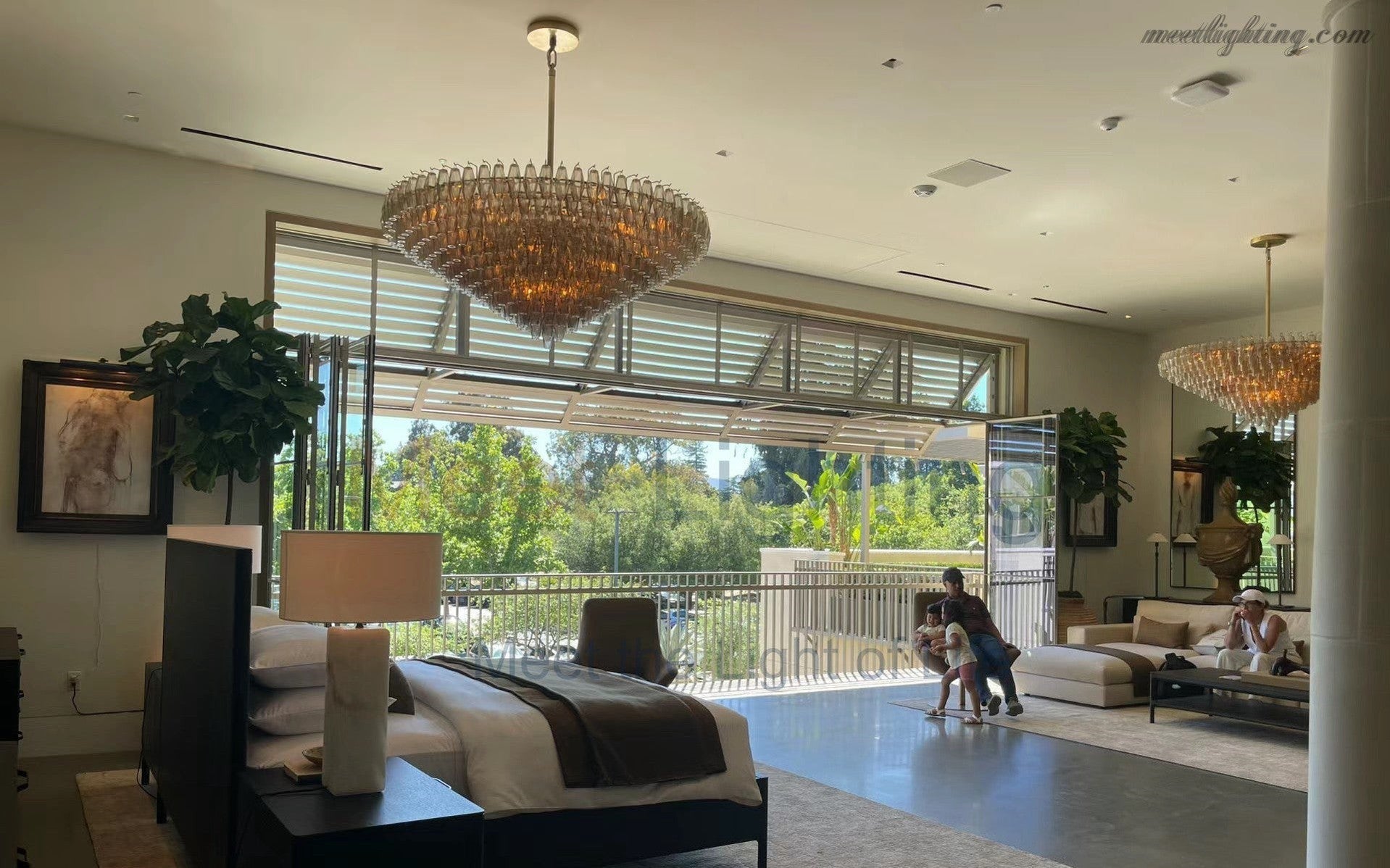 Chara Clear Glass Tiered Rectangular Chandelier 74"-MEET LIGHTING