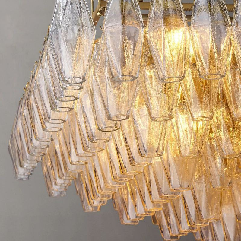 Chara Clear Glass Tiered Rectangular Chandelier 74"-MEET LIGHTING