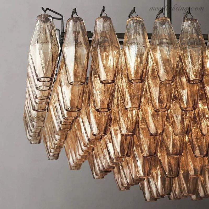 Chara Smoke Glass Tiered Rectangular Chandelier 54"-MEET LIGHTING