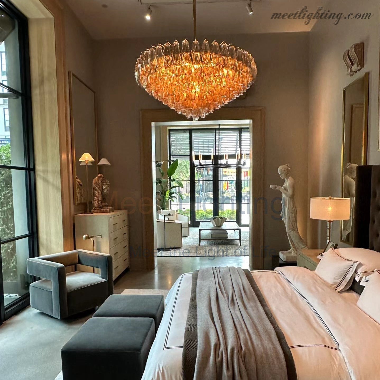 Chara Smoke Glass Tiered Rectangular Chandelier 54"-MEET LIGHTING