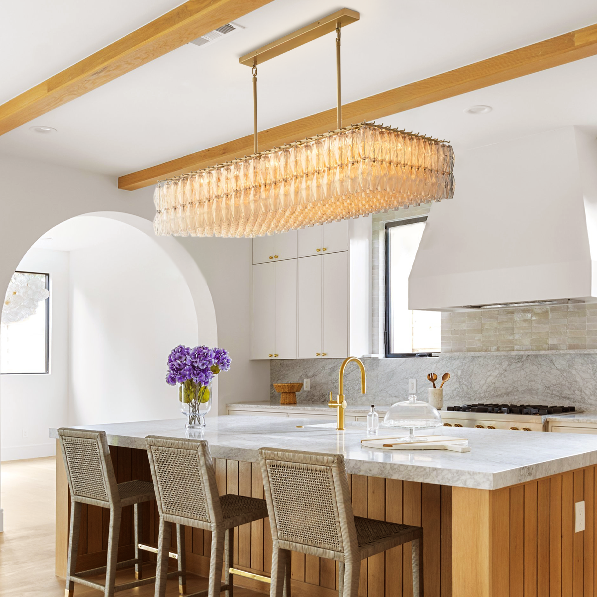 Chara Glass Rectangular Chandelier 54"W-MEET LIGHTING