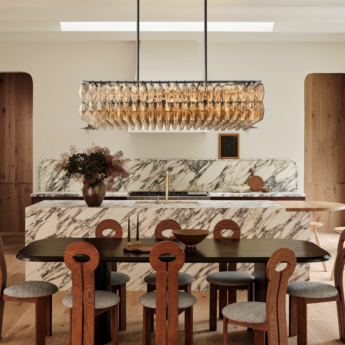 Chara Glass Rectangular Chandelier 54"W-MEET LIGHTING