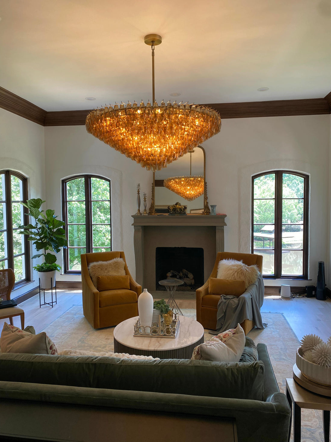 Chara Glass Tiered Round Chandelier 61"-MEET LIGHTING