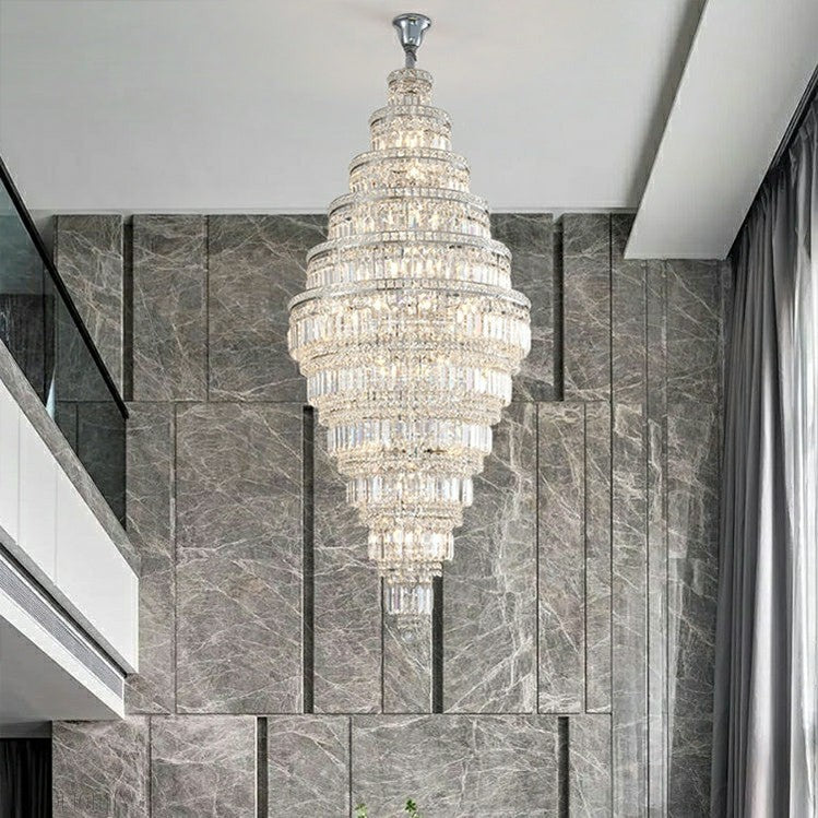 Chrome Extra Large Crystal Chandelier for Foyer Staircase Living Room Entrance Ceiling Light Fixture In Silver-MEET LIGHTING