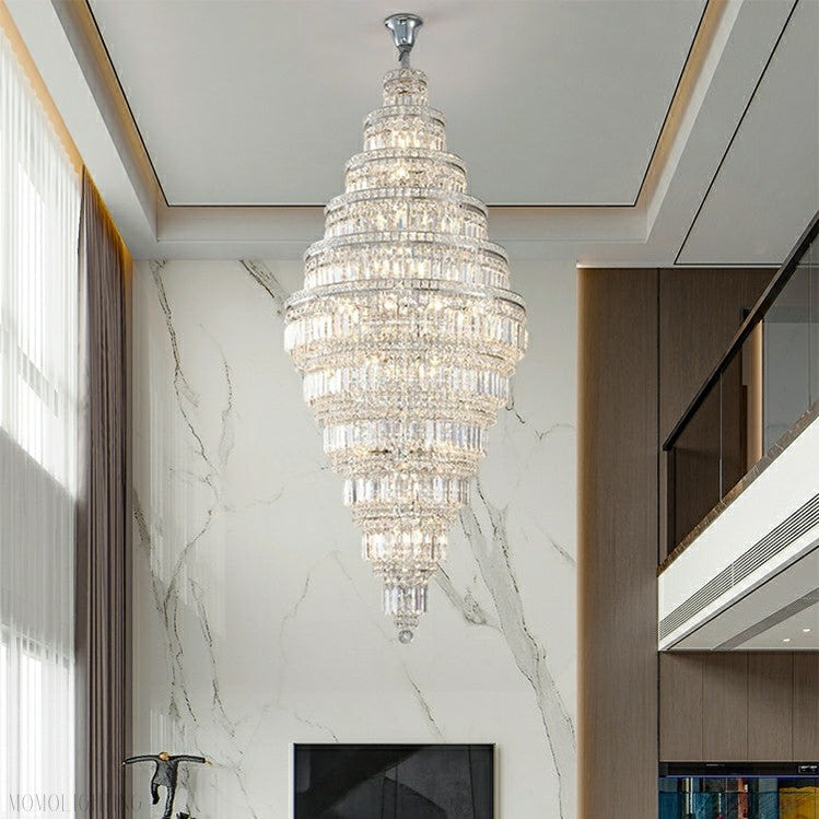 Chrome Extra Large Crystal Chandelier for Foyer Staircase Living Room Entrance Ceiling Light Fixture In Silver-MEET LIGHTING