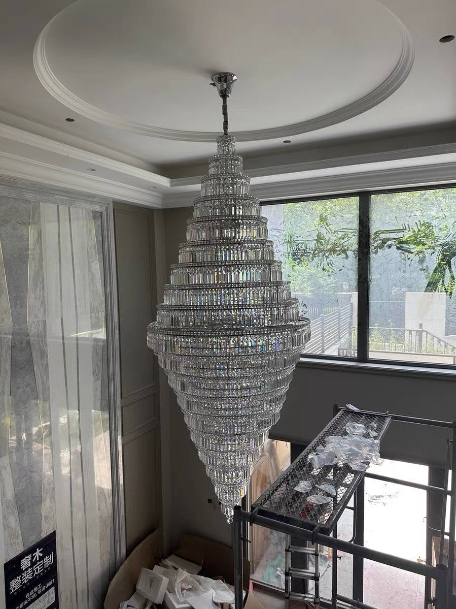 Chrome Extra Large Crystal Chandelier for Foyer Staircase Living Room Entrance Ceiling Light Fixture In Silver-MEET LIGHTING