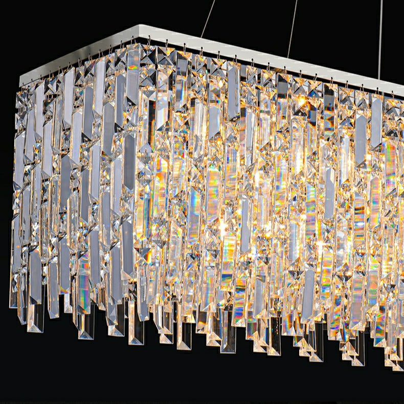 Chrome/ Silver Decorative Kitchen Island Lighting Crystal Rectangle Chandelier For Long Dining Table Round Pendant Light Fixture For Living Room-MEET LIGHTING