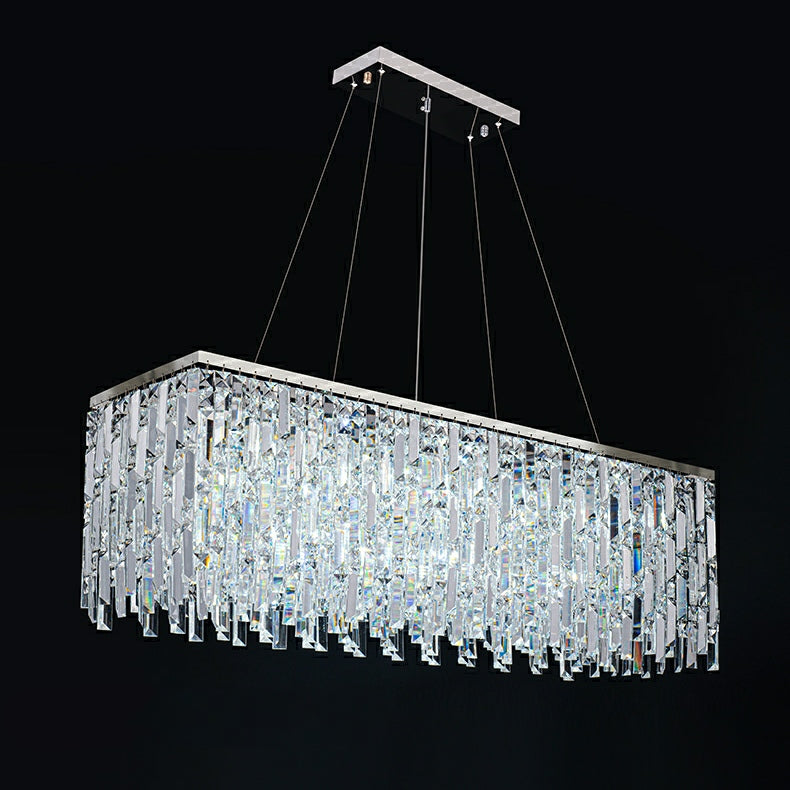 Chrome/ Silver Decorative Kitchen Island Lighting Crystal Rectangle Chandelier For Long Dining Table Round Pendant Light Fixture For Living Room-MEET LIGHTING
