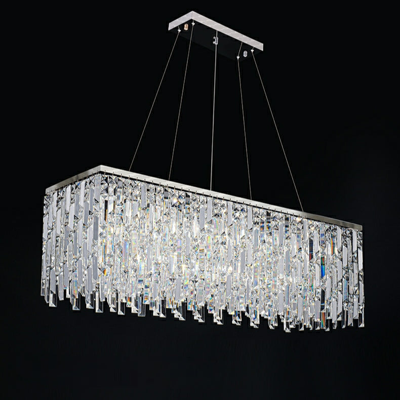 Chrome/ Silver Decorative Kitchen Island Lighting Crystal Rectangle Chandelier For Long Dining Table Round Pendant Light Fixture For Living Room-MEET LIGHTING