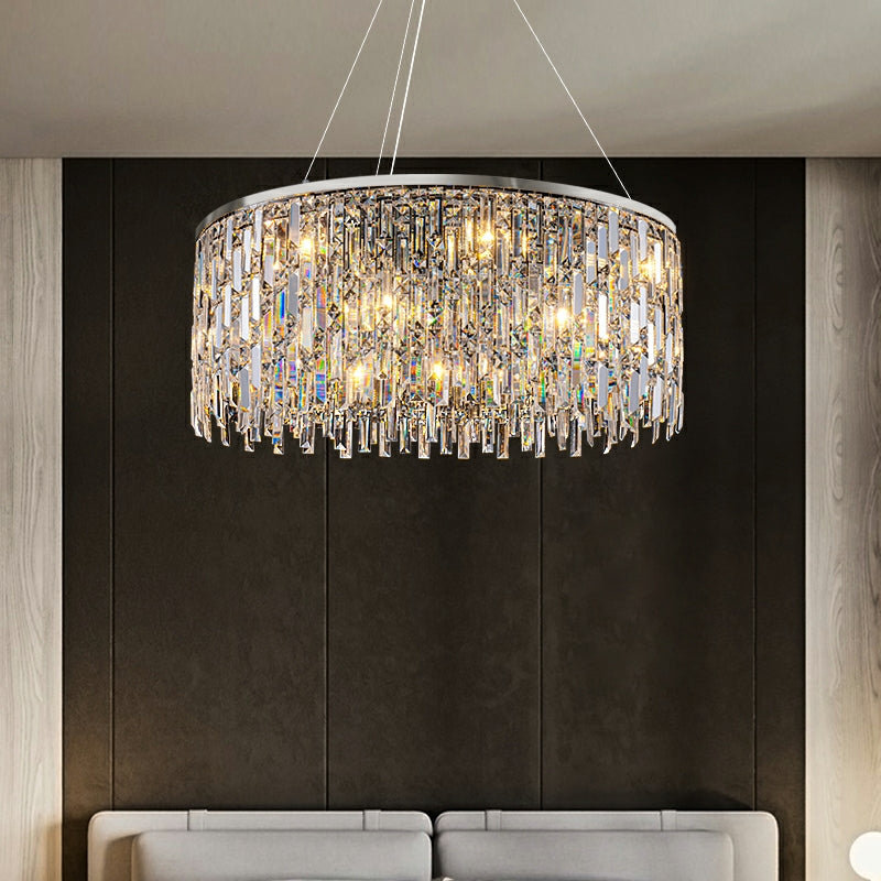 Chrome/ Silver Decorative Kitchen Island Lighting Crystal Rectangle Chandelier For Long Dining Table Round Pendant Light Fixture For Living Room-MEET LIGHTING