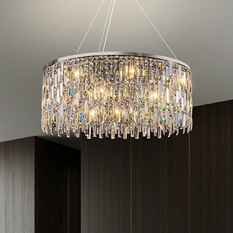 Chrome/ Silver Decorative Kitchen Island Lighting Crystal Rectangle Chandelier For Long Dining Table Round Pendant Light Fixture For Living Room-MEET LIGHTING