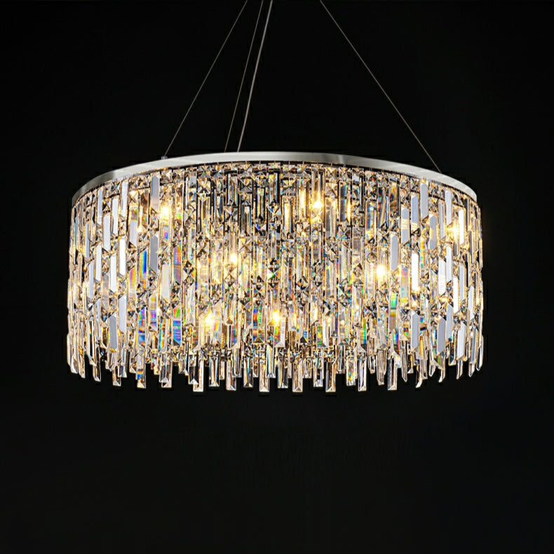 Chrome/ Silver Decorative Kitchen Island Lighting Crystal Rectangle Chandelier For Long Dining Table Round Pendant Light Fixture For Living Room-MEET LIGHTING