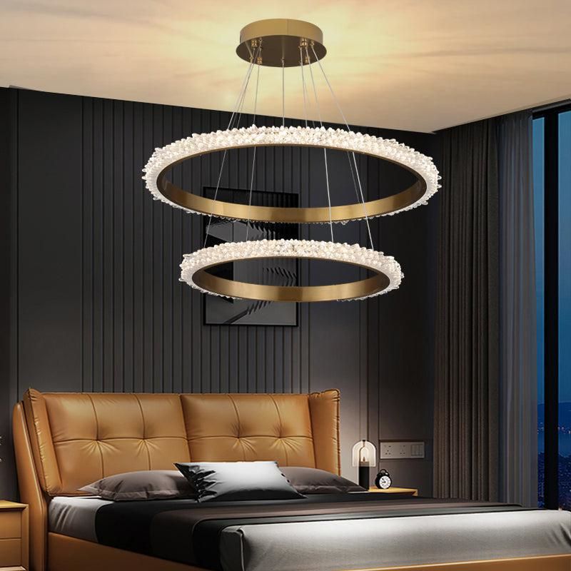 Contemporary K9 Crystal Halo Circle Foyer Chandelier-MEET LIGHTING