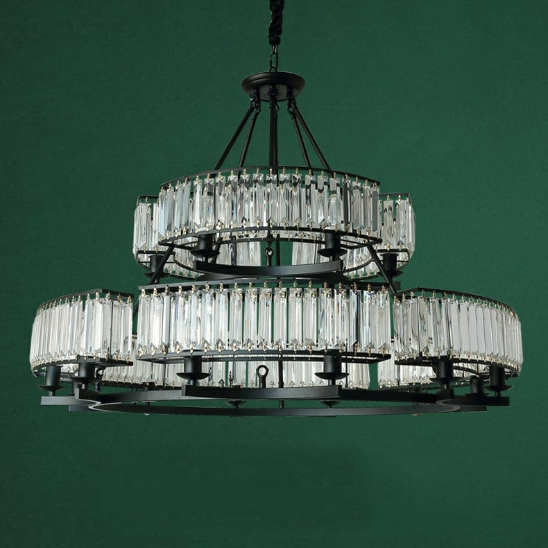 Decorative 6/ 8/ 10/ 12-Light Crystal Ceiling Chandelier Triangular Prism Island Light Fixture Metal Shade for Living Room-MEET LIGHTING