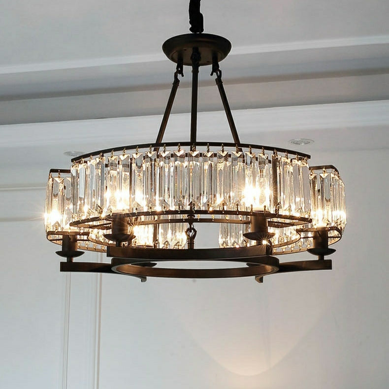 Decorative 6/ 8/ 10/ 12-Light Crystal Ceiling Chandelier Triangular Prism Island Light Fixture Metal Shade for Living Room-MEET LIGHTING