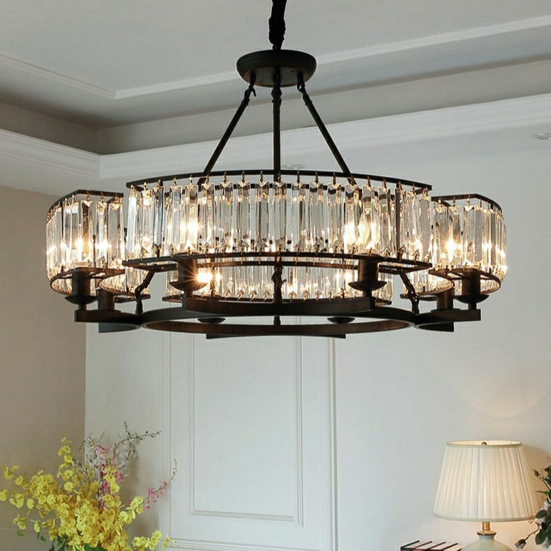 Decorative 6/ 8/ 10/ 12-Light Crystal Ceiling Chandelier Triangular Prism Island Light Fixture Metal Shade for Living Room-MEET LIGHTING