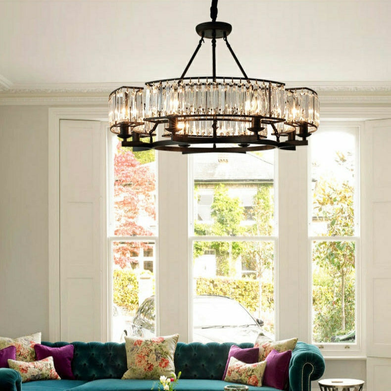 Decorative 6/ 8/ 10/ 12-Light Crystal Ceiling Chandelier Triangular Prism Island Light Fixture Metal Shade for Living Room-MEET LIGHTING