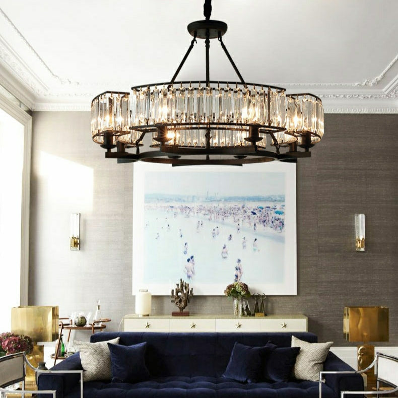 Decorative 6/ 8/ 10/ 12-Light Crystal Ceiling Chandelier Triangular Prism Island Light Fixture Metal Shade for Living Room-MEET LIGHTING