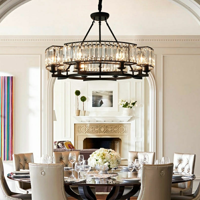 Decorative 6/ 8/ 10/ 12-Light Crystal Ceiling Chandelier Triangular Prism Island Light Fixture Metal Shade for Living Room-MEET LIGHTING