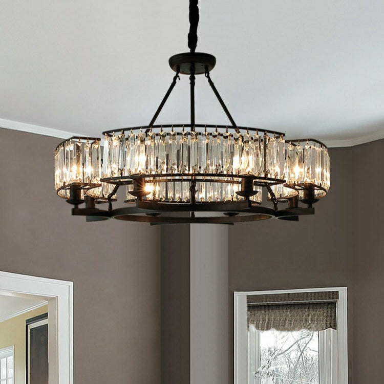 Decorative 6/ 8/ 10/ 12-Light Crystal Ceiling Chandelier Triangular Prism Island Light Fixture Metal Shade for Living Room-MEET LIGHTING