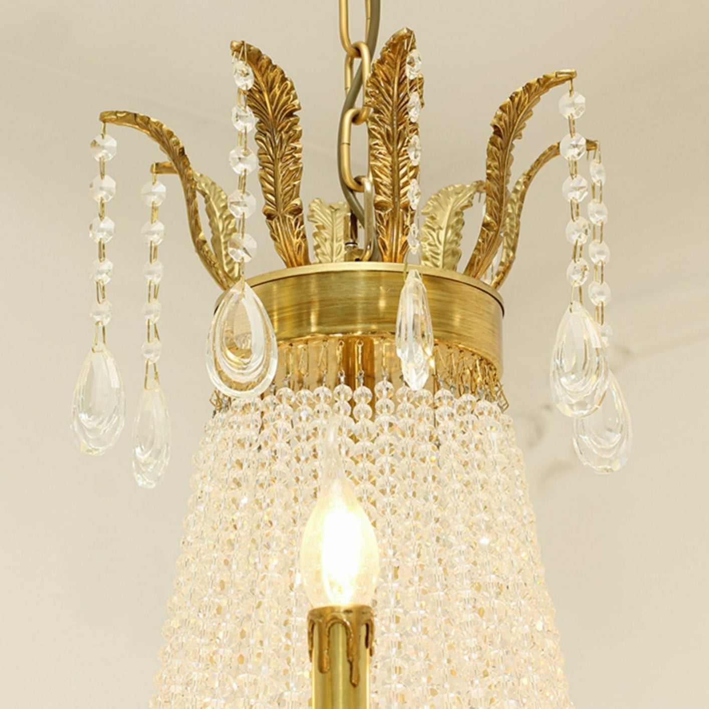 8/12/15 Lights Decorative Empire Brass Candles Crystal Chandelier Romantic Foyer Living Room Ceiling Light Fixture in Pure Copper Finish-MEET LIGHTING