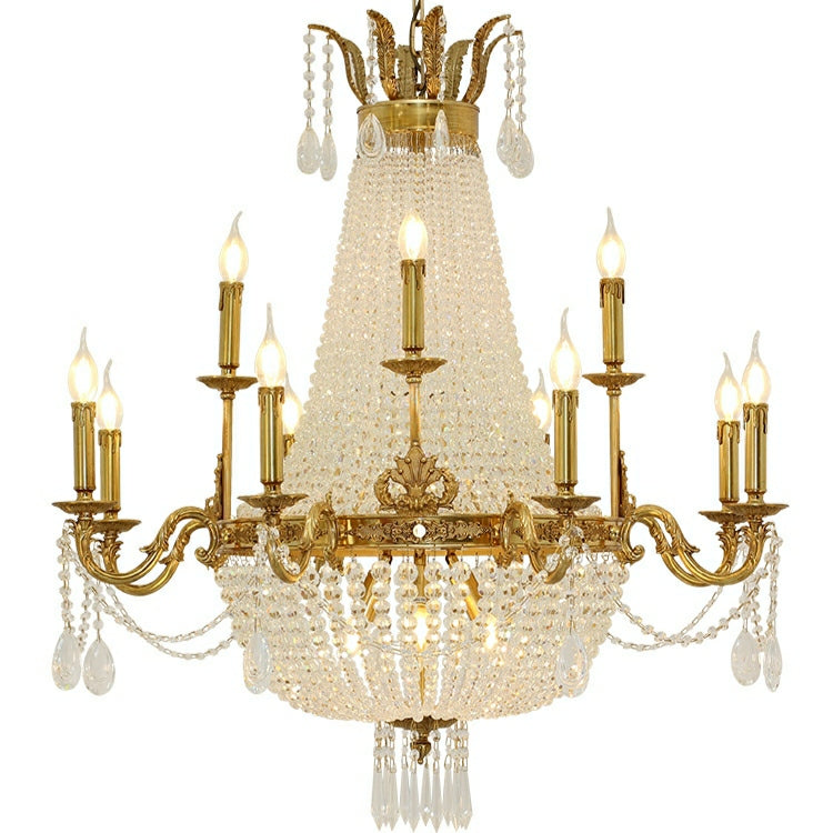 8/12/15 Lights Decorative Empire Brass Candles Crystal Chandelier Romantic Foyer Living Room Ceiling Light Fixture in Pure Copper Finish-MEET LIGHTING