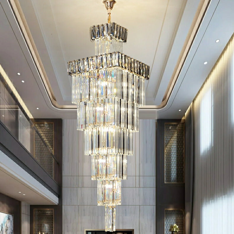 Extra Large Vertical Crystal Staircase Chandelier Foyer Ceiling Light Fixture in Gray/Amber Brim-MEET LIGHTING