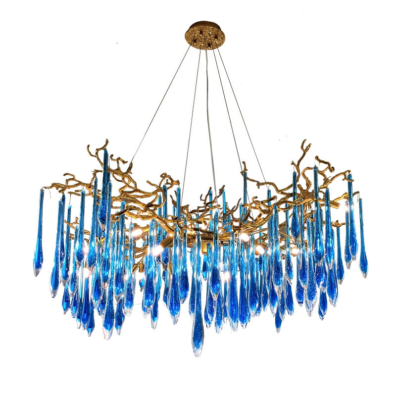 Elegant Blue Colored Branch Glaze Drops Chandelier for Dining Room-MEET LIGHTING