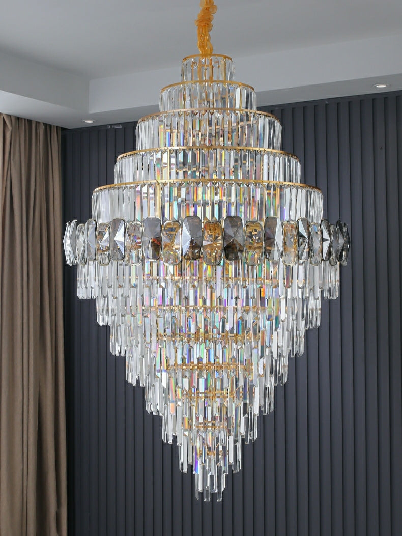 Fashion Large Staircase Chandelier For Foyer Living Room Entrance Crystal Ceiling Light Fixture In Gold Finish-MEET LIGHTING