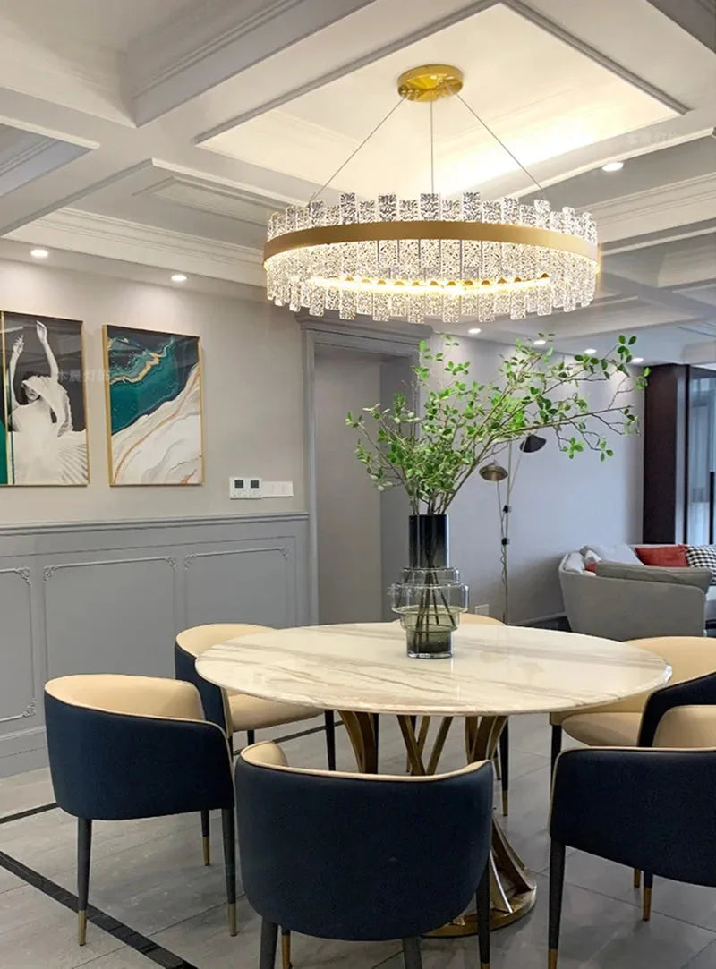 Flake Parallel Crystal Round Chandelier-MEET LIGHTING