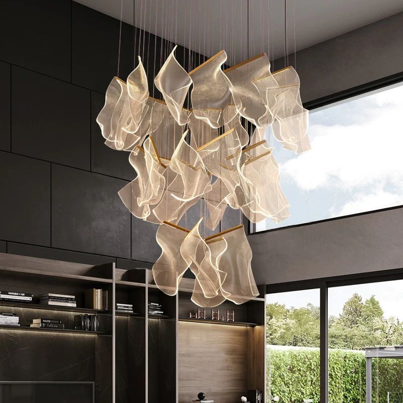 Flame Round Chandelier For Staircase-MEET LIGHTING