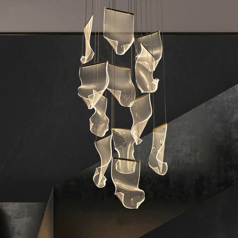 Flame Round Chandelier For Staircase-MEET LIGHTING