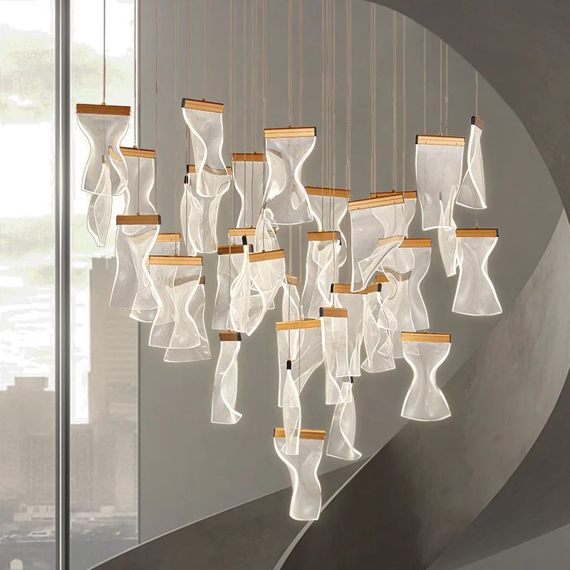 Flame Round Chandelier For Staircase-MEET LIGHTING