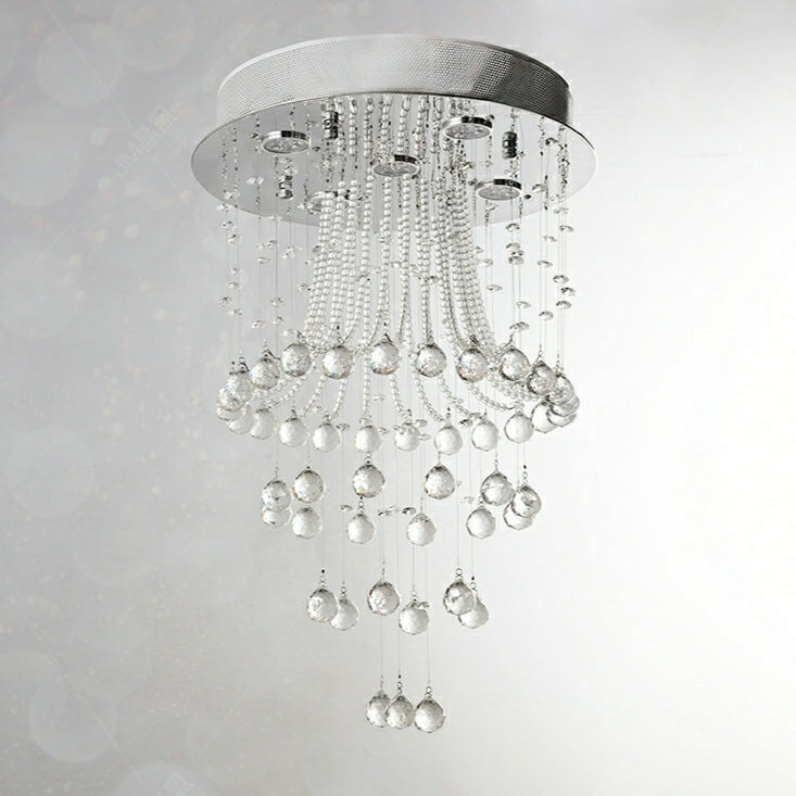 Flush Mounted Crystal Drops Chandelier Elegant Ceiling Light Fixture For Bedroom/ Living Room-MEET LIGHTING